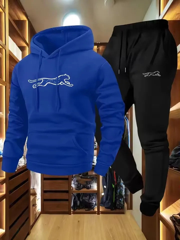 Conjunto de sudadera con capucha y pantalones deportivos para hombre – Ropa urbana informal de manga larga con estampado geométrico