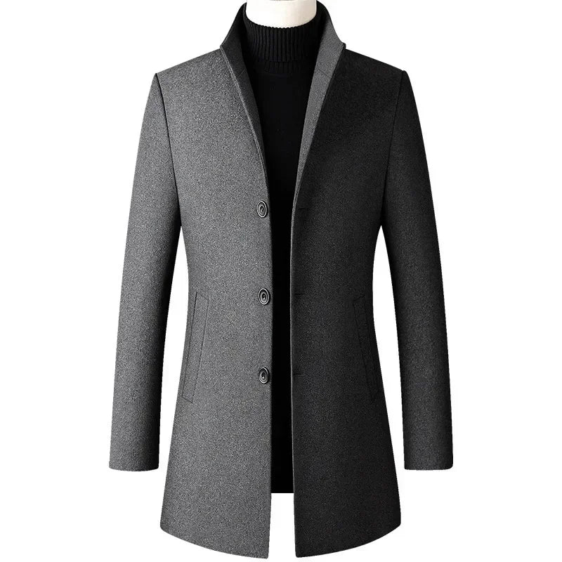 TFETTERS Marca Gabardina Moda Coreana Negocios Casual Cuello Levantado Chaquetas Largas para Hombre 2025 Cortavientos de Otoño Abrigos de Invierno