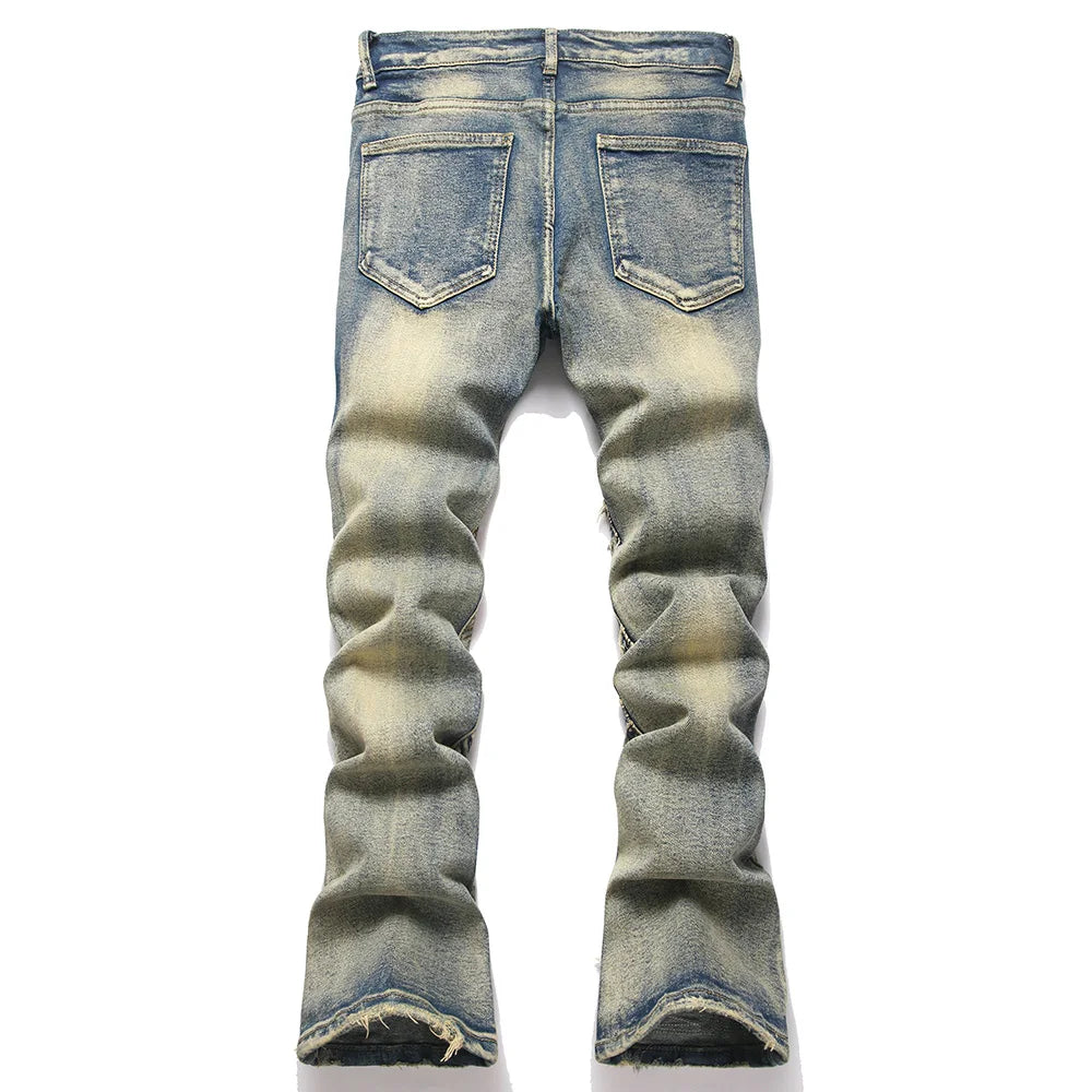 Vaqueros de hombre ajustados con pernera acampanada y retazos – Denim elástico estilo urbano