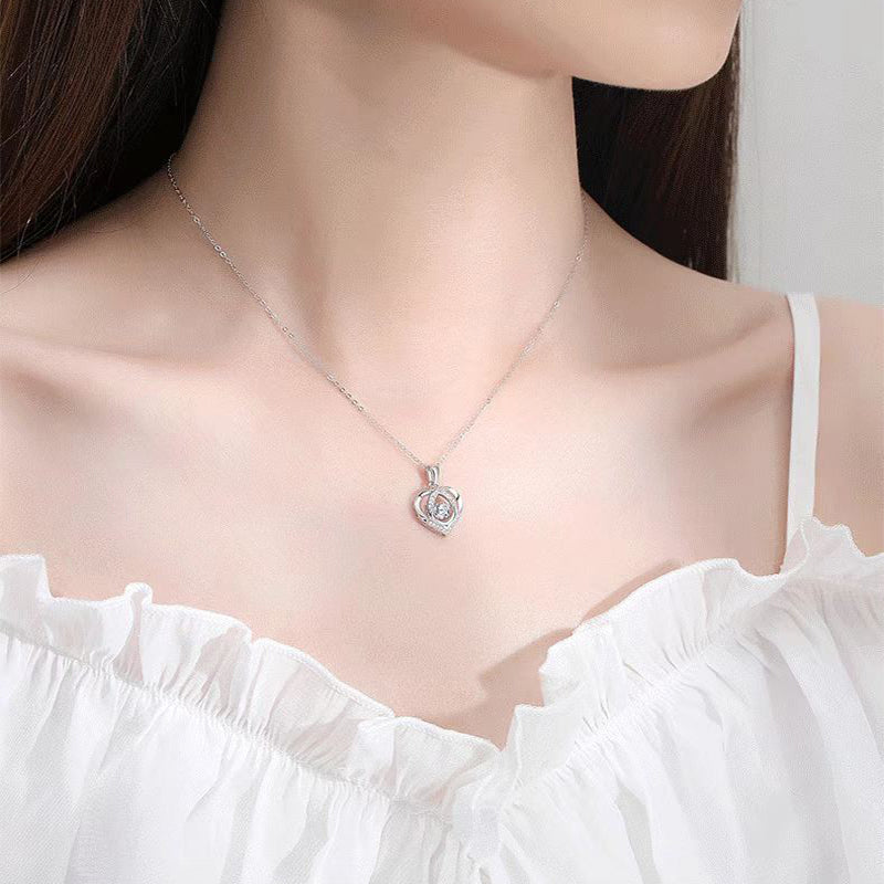 S925 Beating Heart-Shaped Necklace – Luxury Love Rhinestones