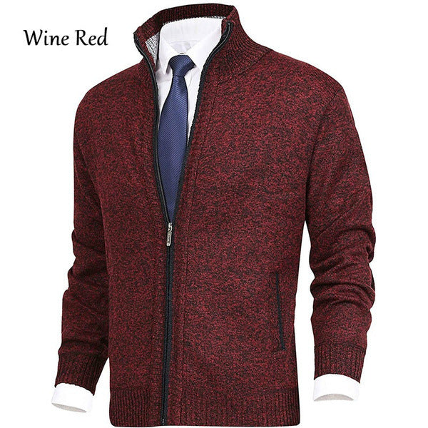 Suéter tipo cárdigan de cuello alto de color liso para hombre