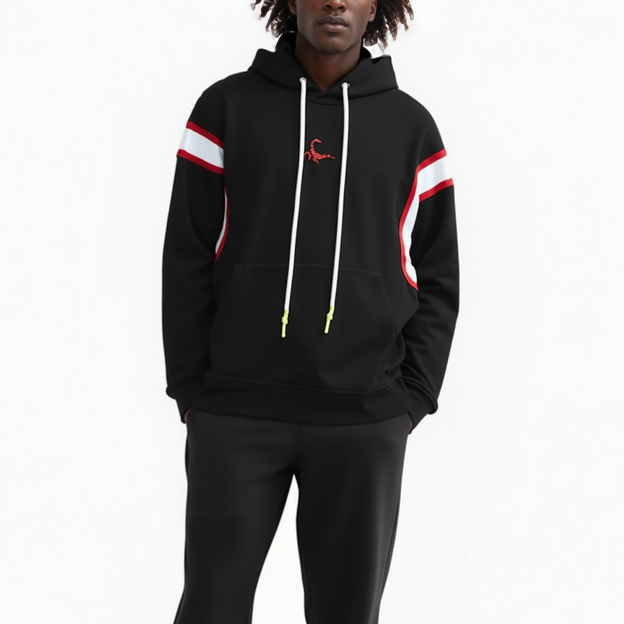 Men’s Reflective Tape Utility Cargo Hoodie – Black – Konus