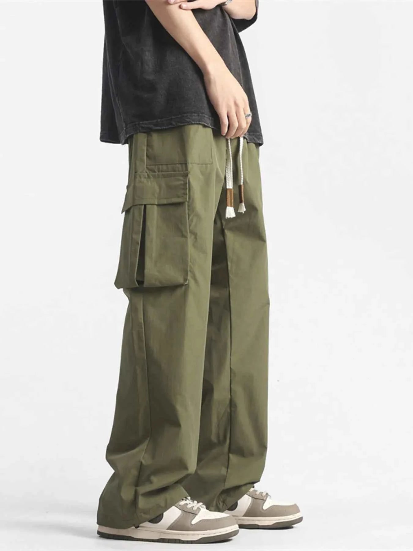 Men's Plus Size Loose Fit Cargo Pants with Drawstring