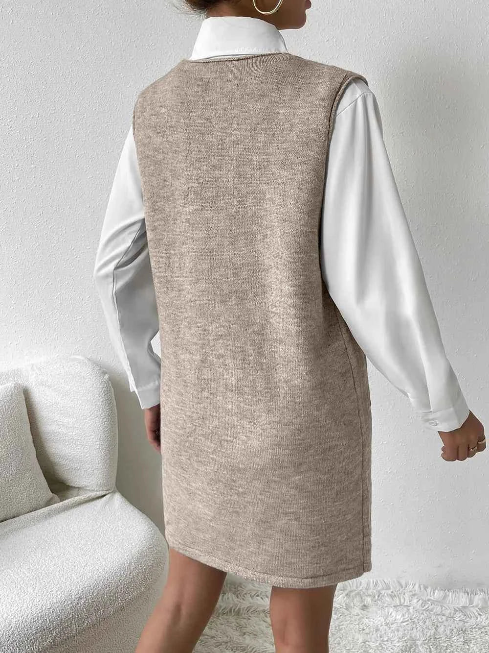 V-Neck Sleeveless Sweater Dress with Pockets for Effortless Style