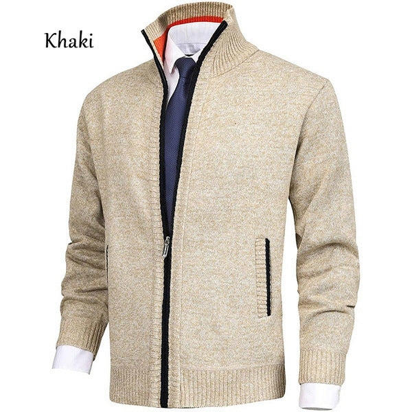Suéter tipo cárdigan de cuello alto de color liso para hombre