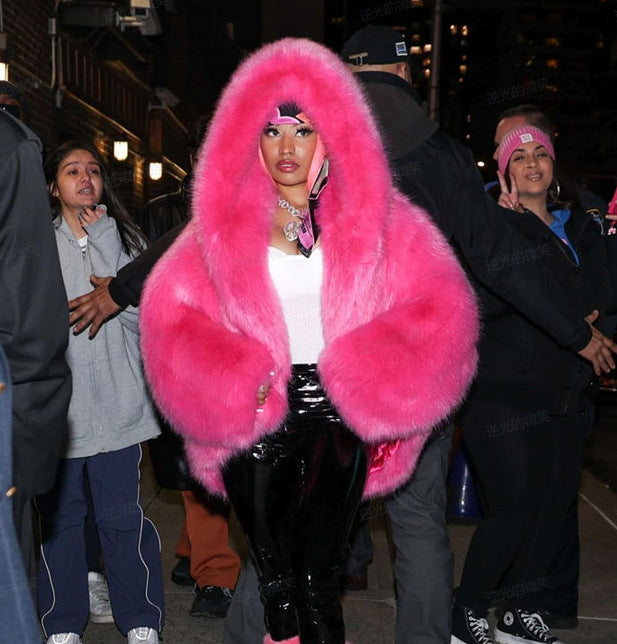 Women’s Luxe Faux Fox Fur Hooded Coat