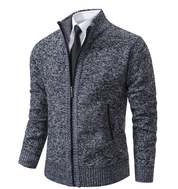 Suéter tipo cárdigan de cuello alto de color liso para hombre