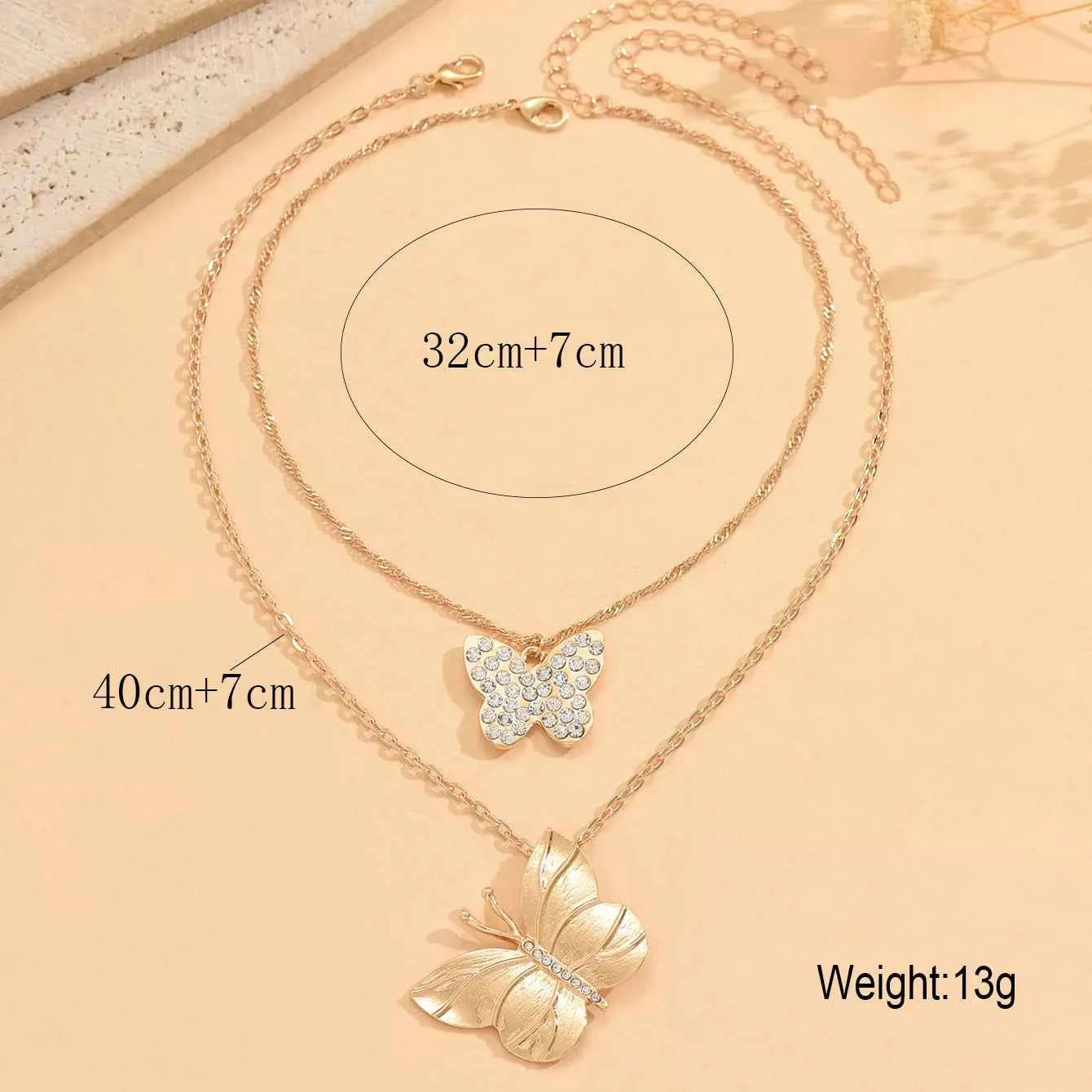 2 Piece 18K Gold-Plated Rhinestone Butterfly Necklace
