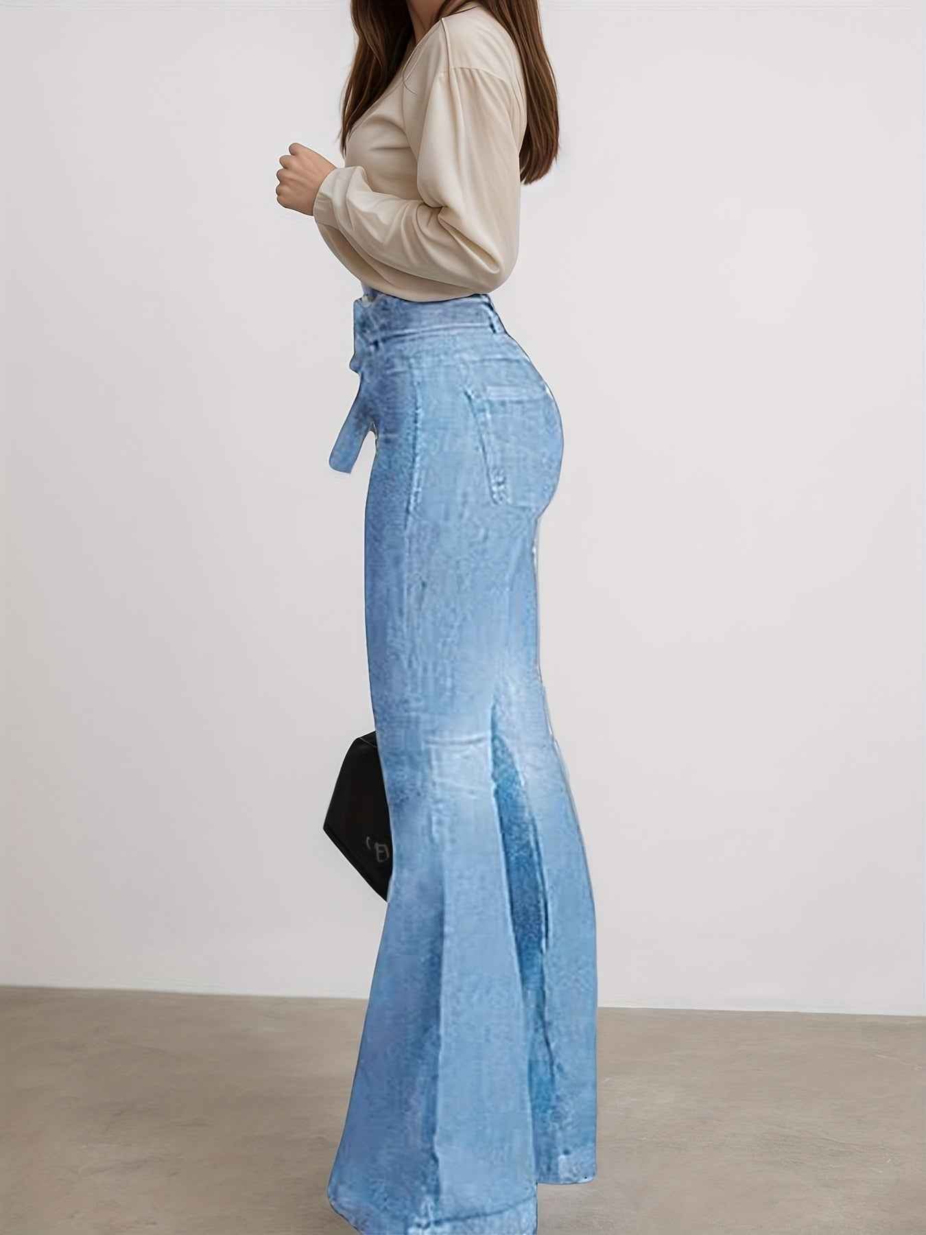 High Waisted Flared Jeans Women's Flared Jeans Elastic Wide Leg Jeans, High Waisted Design, Showcasing Perfect Curves. High Quality Fabrics Are Soft, Breathable, And Elastic, Making Them The Bes
