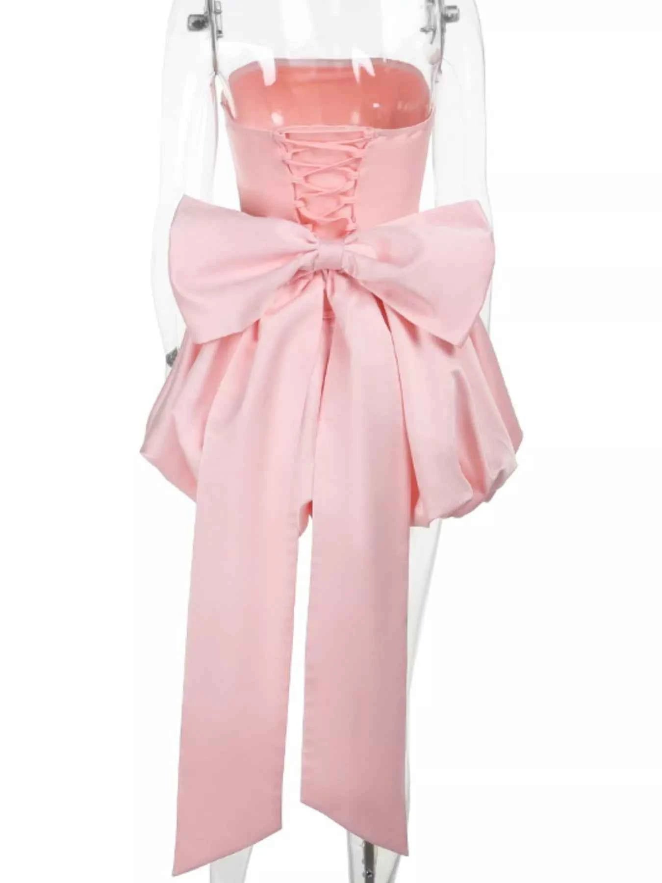 Elegant Strapless Bowknot Bubble Hem Mini Dress
