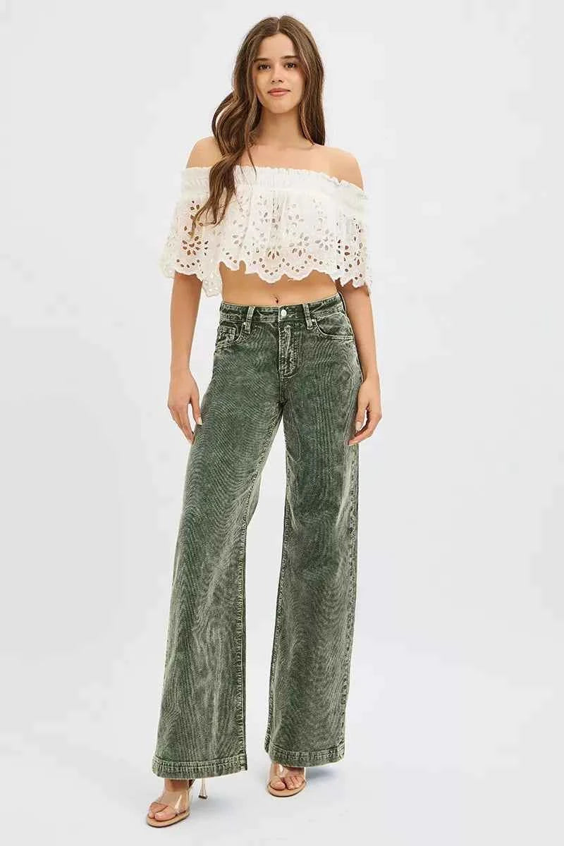 RISEN Full Size High Rise Wide Leg Corduroy Jeans Plus Size