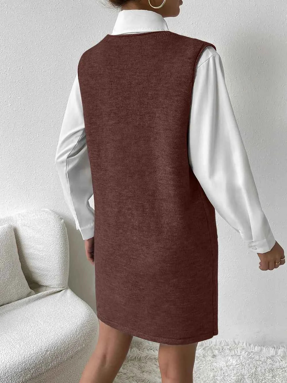 V-Neck Sleeveless Sweater Dress with Pockets for Effortless Style