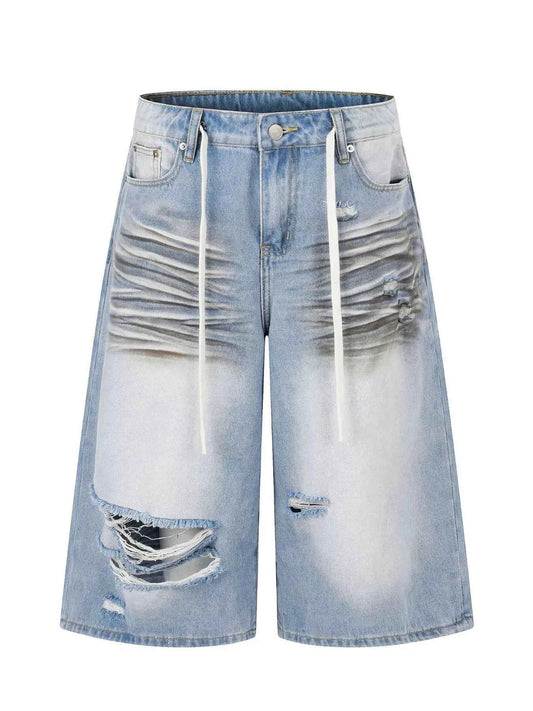 TrendMaster Men’s Full Size Distressed Wide-Leg Capri Jeans Plus Size