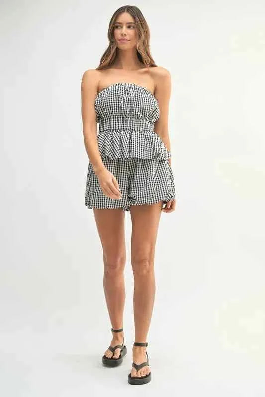 MABLE Gingham Two-Piece Set - Stylish Tube Top and Shorts Set