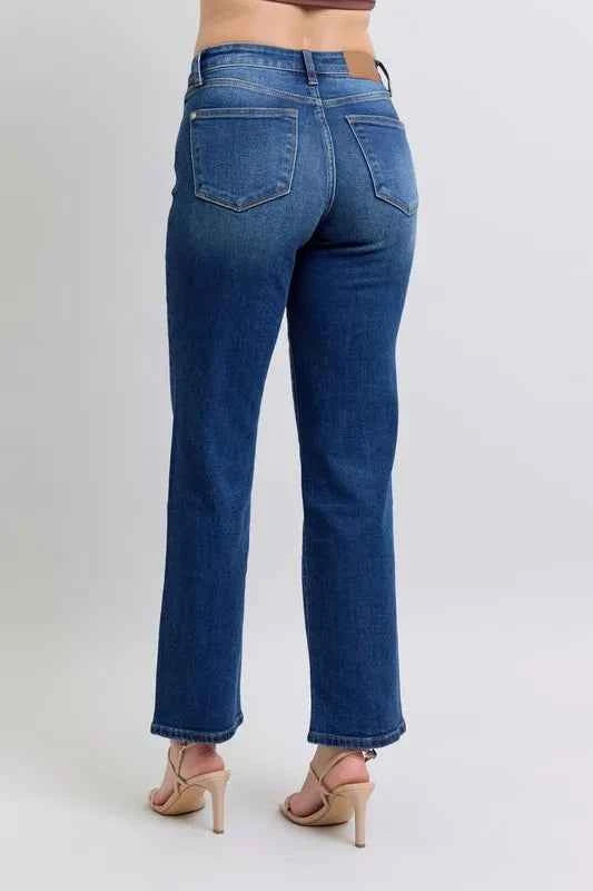 Judy Blue Straight Jeans with Pockets - Full Size Side Seam Detail Style