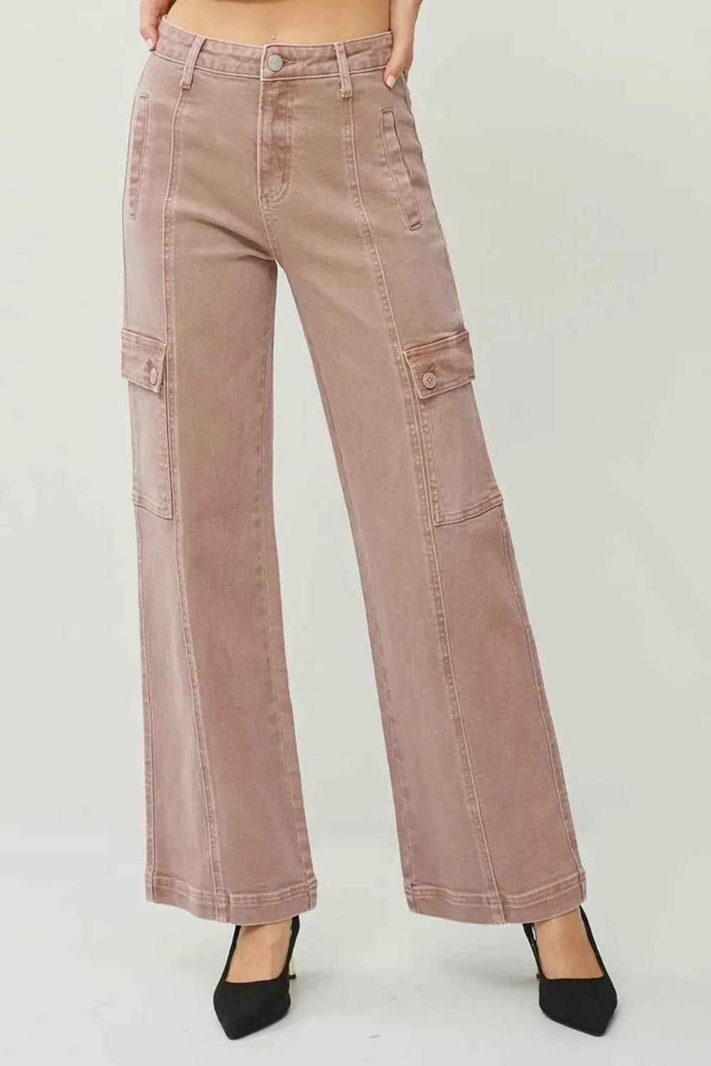 RISEN High Rise Wide Leg Cargo Jeans - Full Size for Ultimate Comfort
