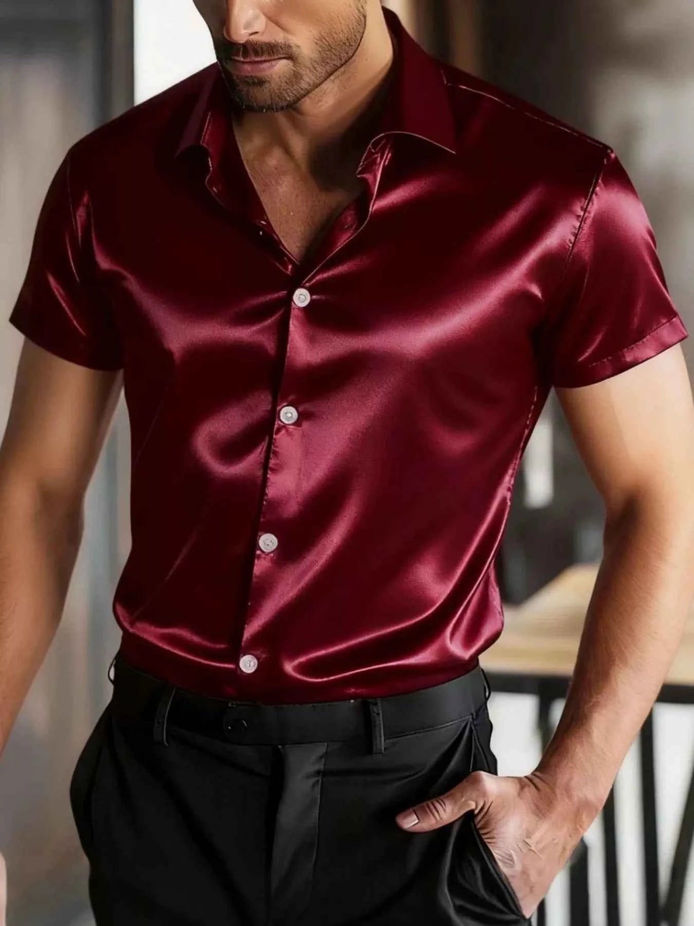 Men's Full Size Satin Short Sleeve Shirt Plus Size