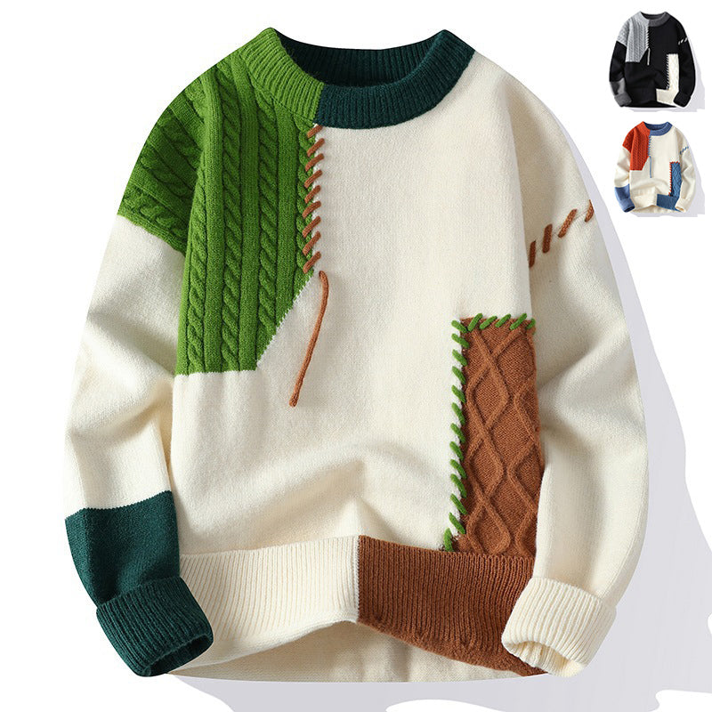 Suéter Ins Colorblock sin Cierre, Moda de Invierno, Jersey de Manga Larga para Hombre