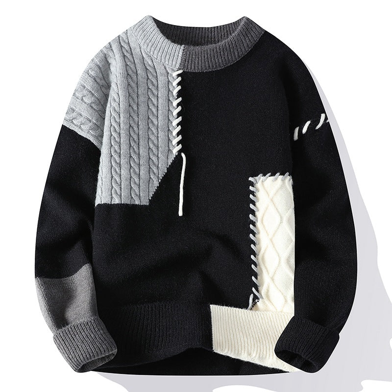 Suéter Ins Colorblock sin Cierre, Moda de Invierno, Jersey de Manga Larga para Hombre