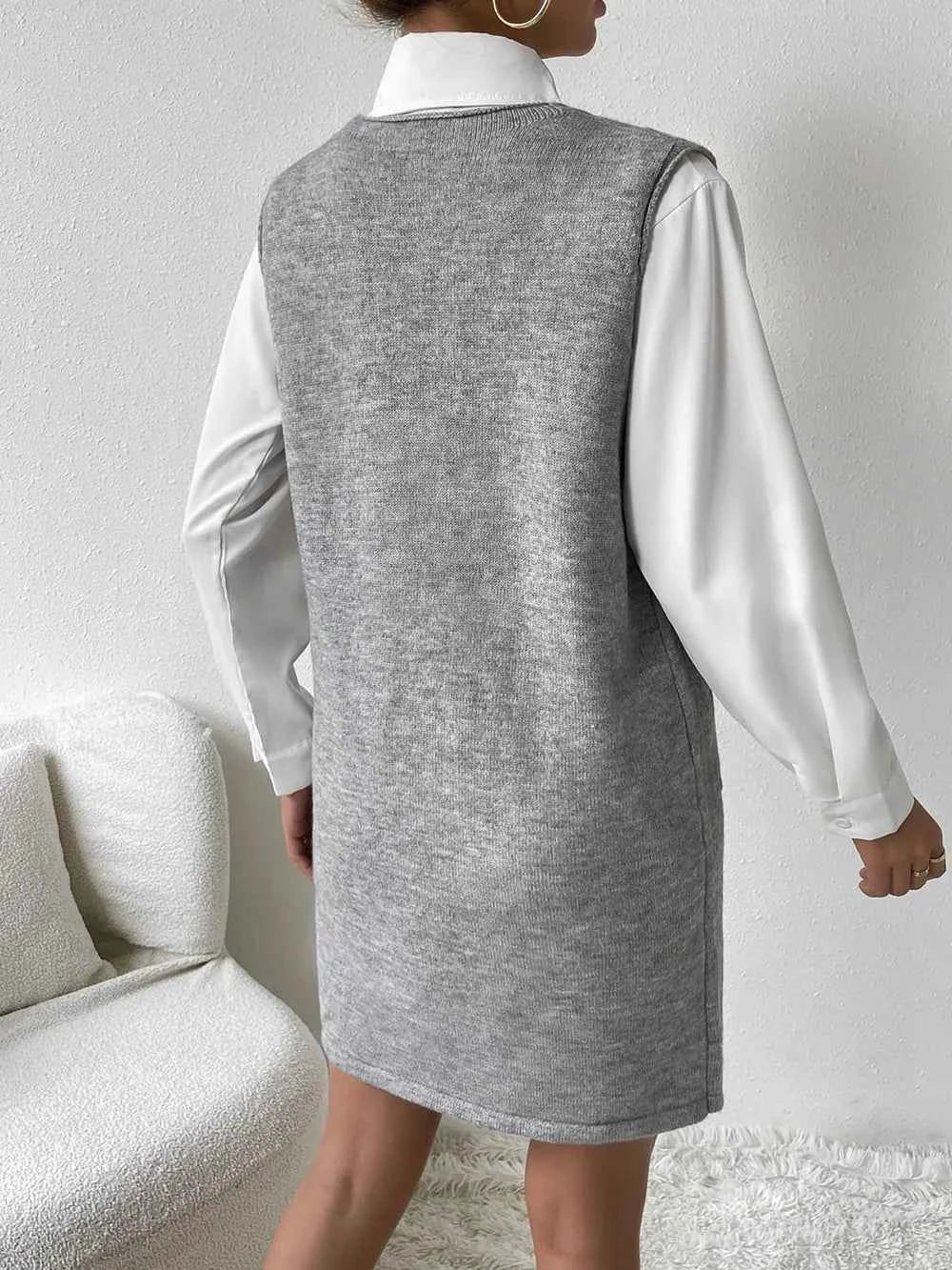V-Neck Sleeveless Sweater Dress with Pockets for Effortless Style