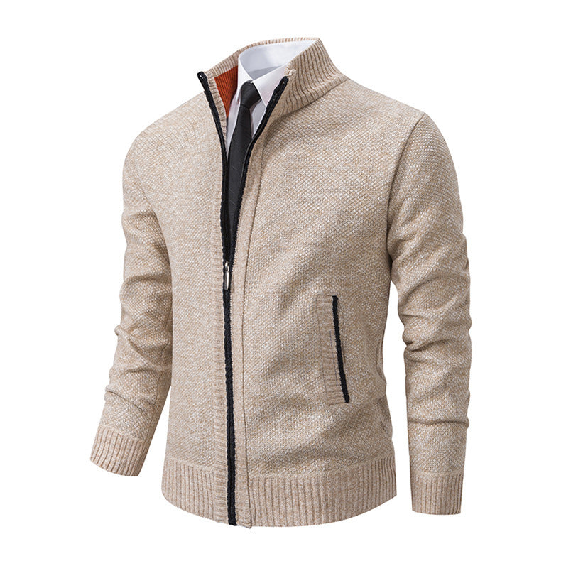 Suéter tipo cárdigan de cuello alto de color liso para hombre