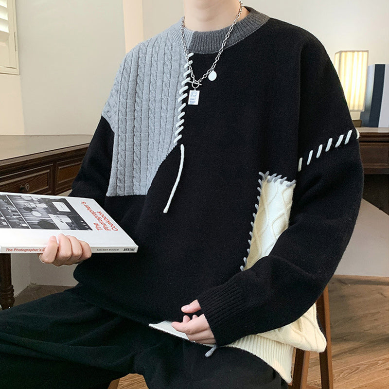 Suéter Ins Colorblock sin Cierre, Moda de Invierno, Jersey de Manga Larga para Hombre