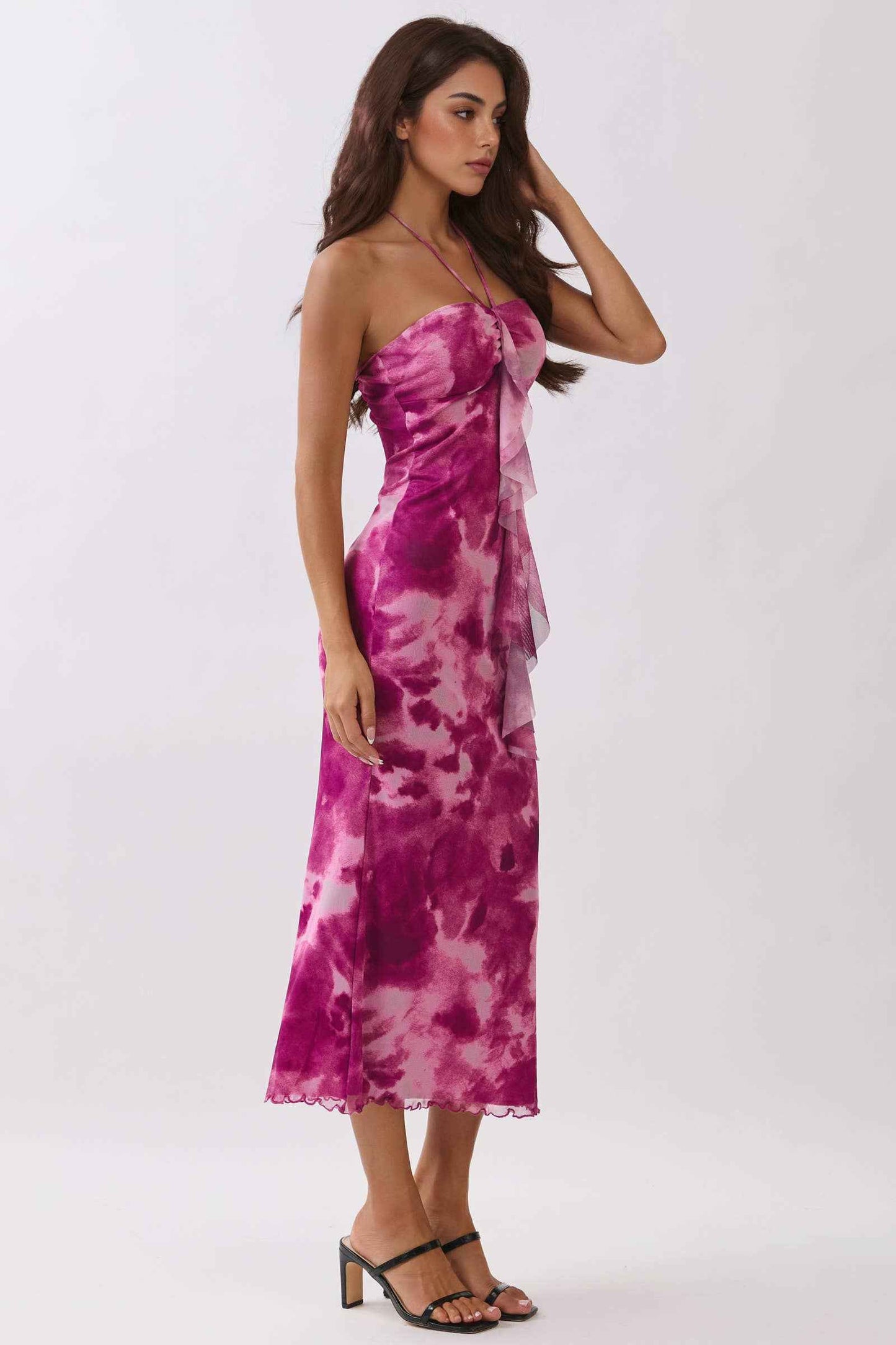 Heart & Hips 💙 Navy Watercolor Halter Tie Mermaid Maxi Dress