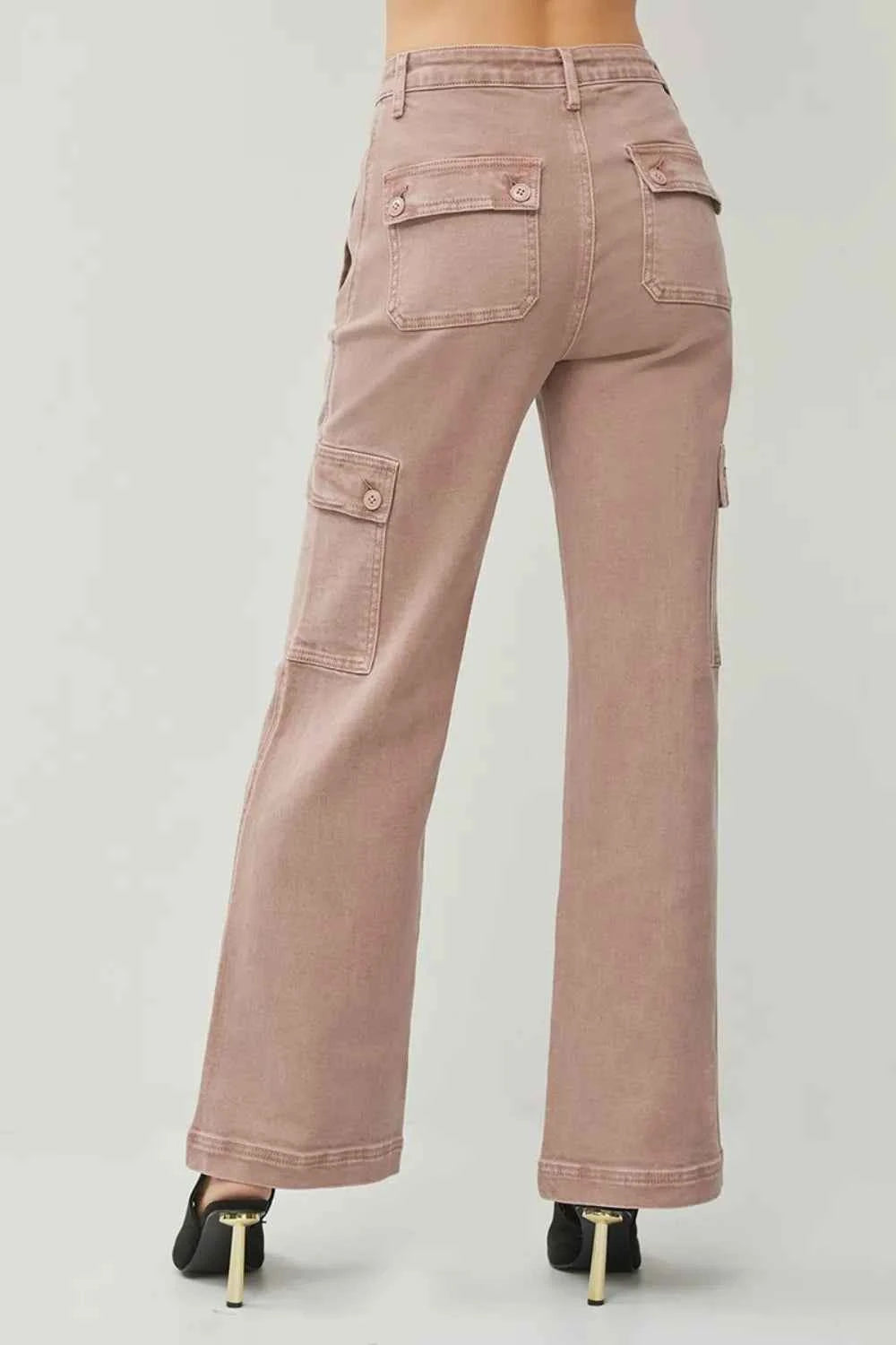 RISEN High Rise Wide Leg Cargo Jeans - Full Size for Ultimate Comfort