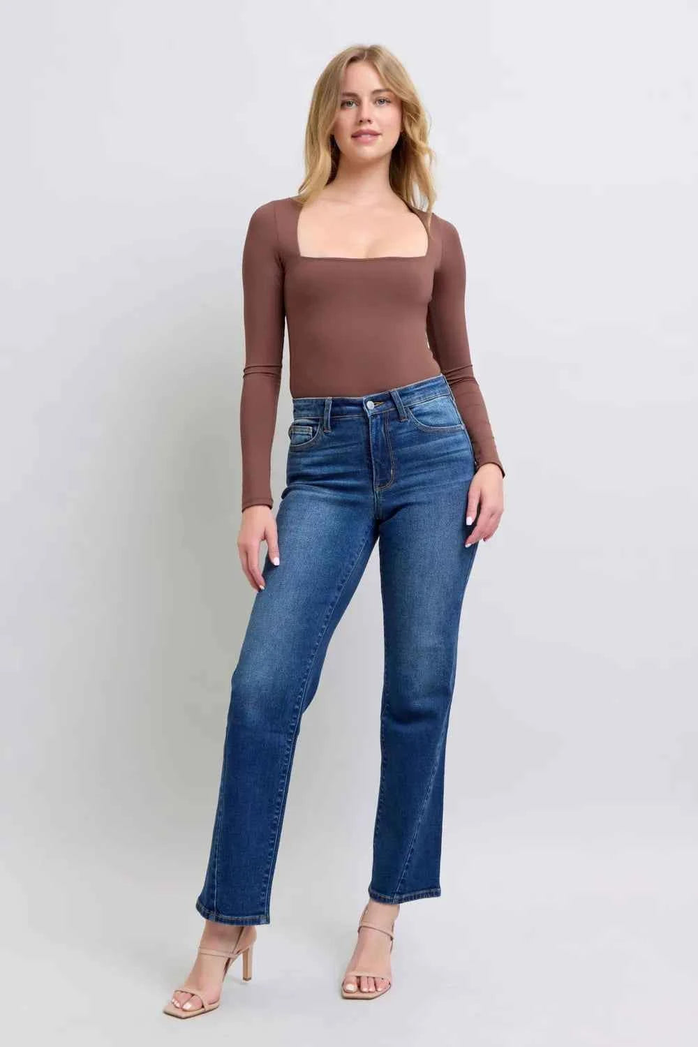 Judy Blue Straight Jeans with Pockets - Full Size Side Seam Detail Style