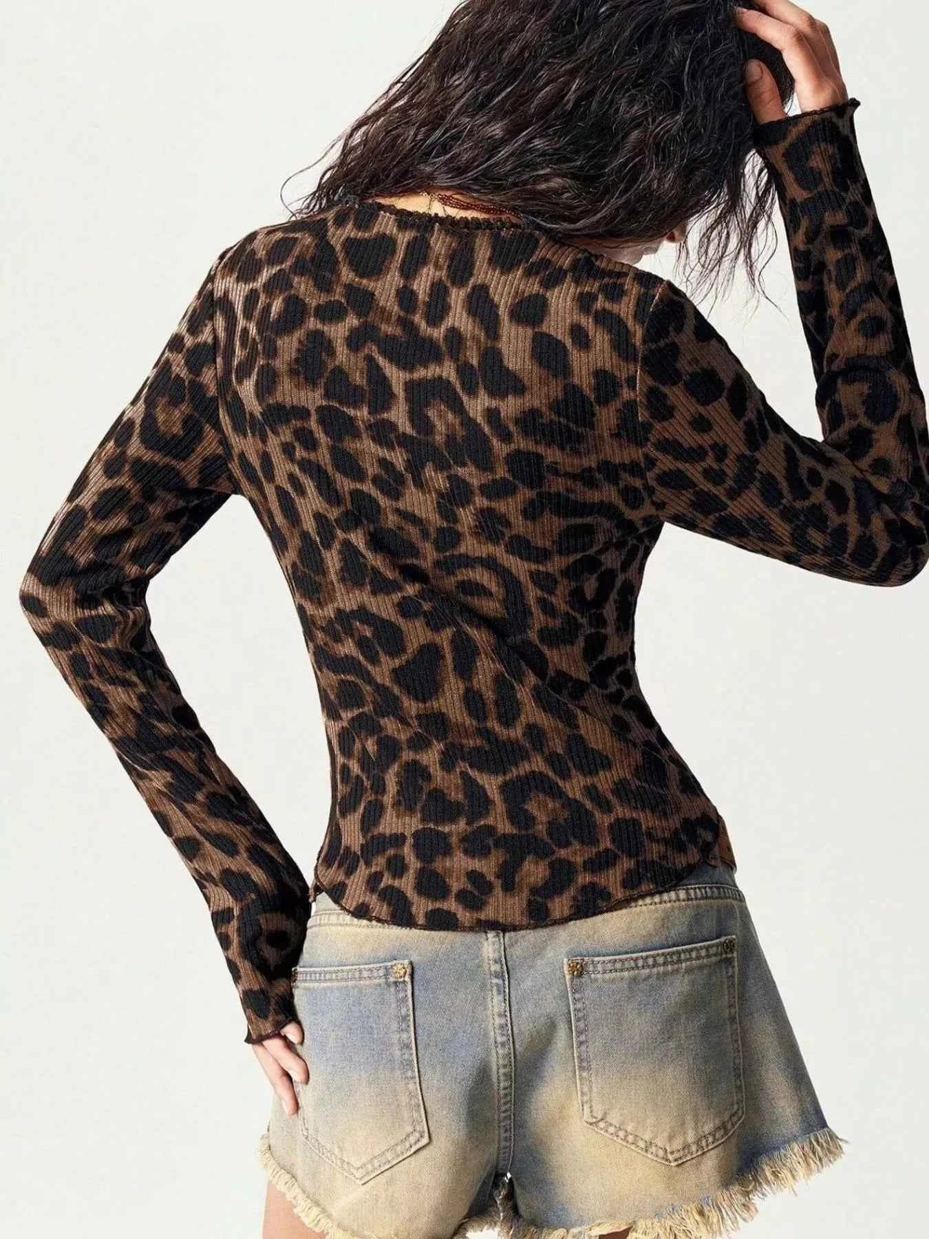Leopard Print Button-Down Top