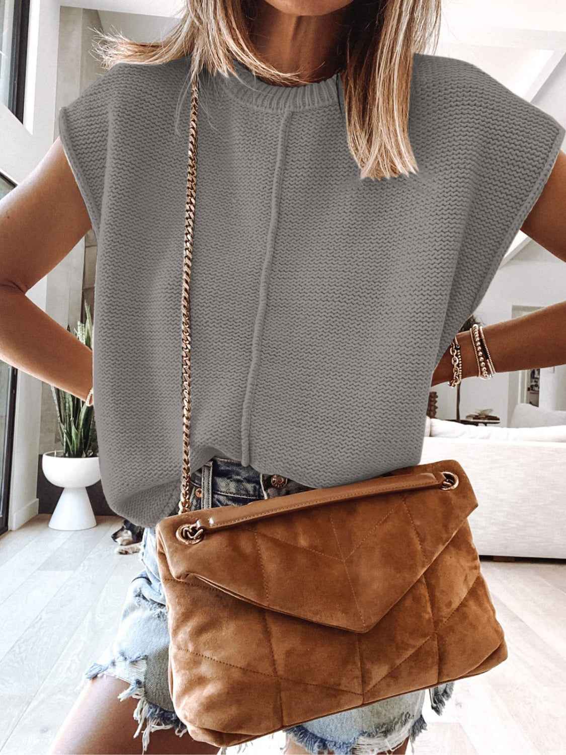 Cap Sleeve Sweater Vest for Stylish Comfort and Versatility