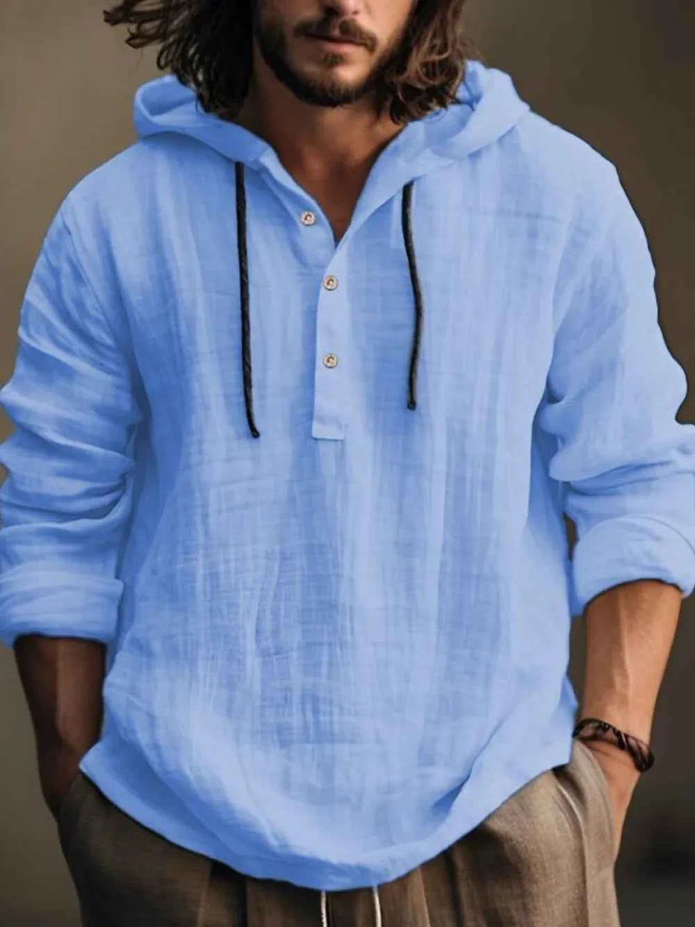 Men's Half Button Hoodie - Full Size Long Sleeve for Comfort and Style