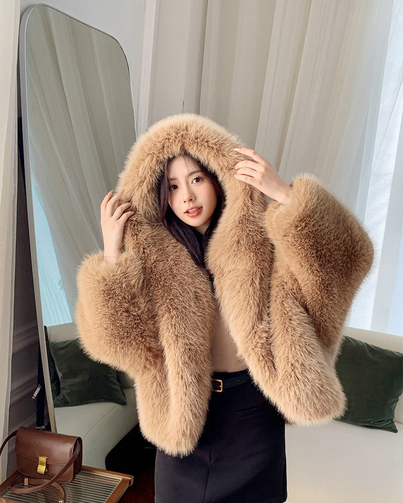Women’s Luxe Faux Fox Fur Hooded Coat