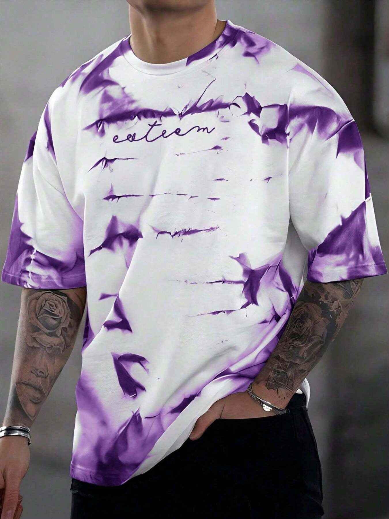 Men's Full Size Tie-Dye Round Neck T-Shirt Plus Size