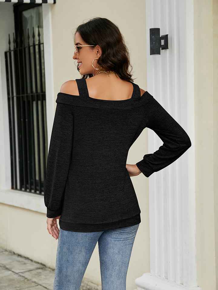 Cold Shoulder Blouse with Cutout Square Neck Design