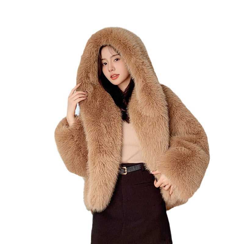 Women’s Luxe Faux Fox Fur Hooded Coat