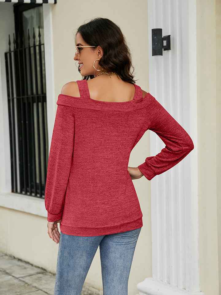 Cold Shoulder Blouse with Cutout Square Neck Design