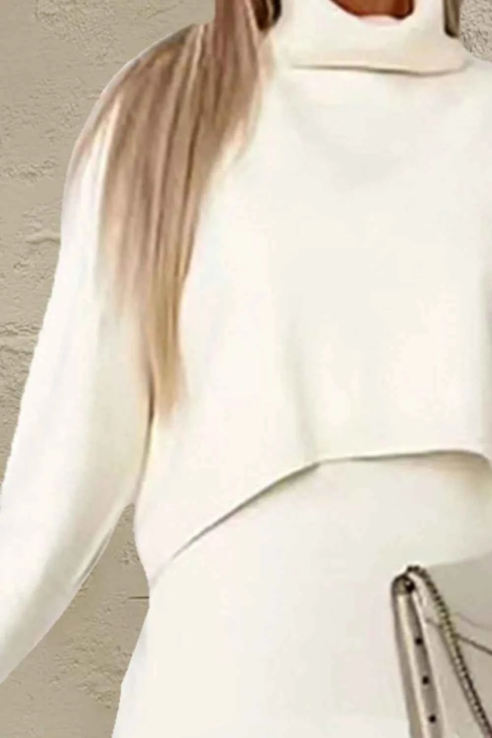 Turtleneck Dropped Shoulder Sweater and Dress Sweater Set