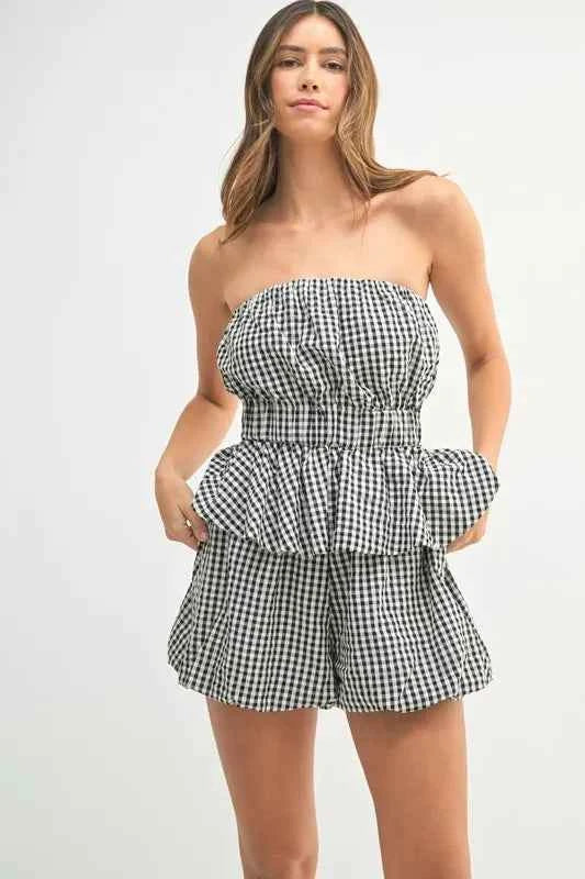 MABLE Gingham Two-Piece Set - Stylish Tube Top and Shorts Set