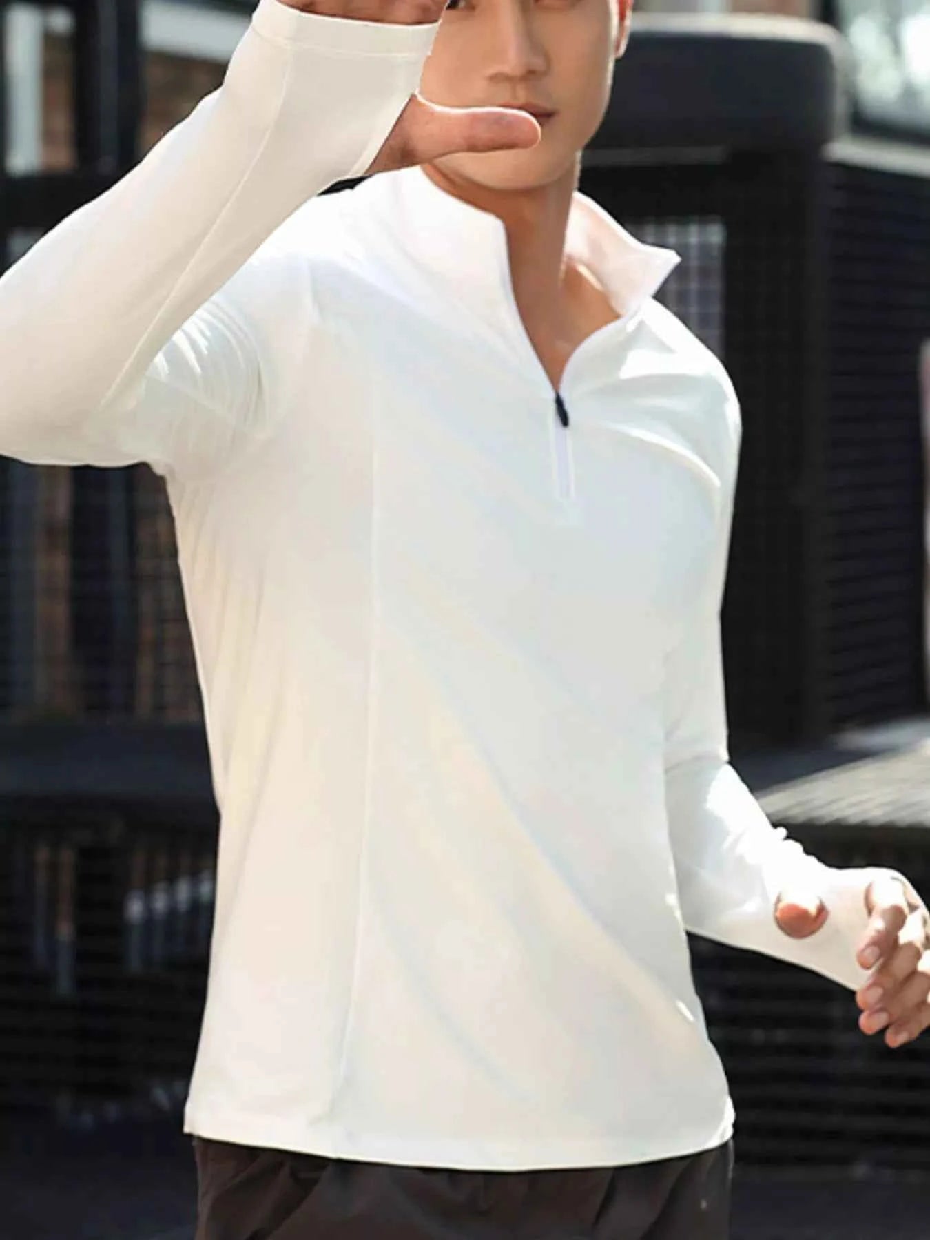 Men's Plus Size Quarter Zip Long Sleeve Active T-Shirt
