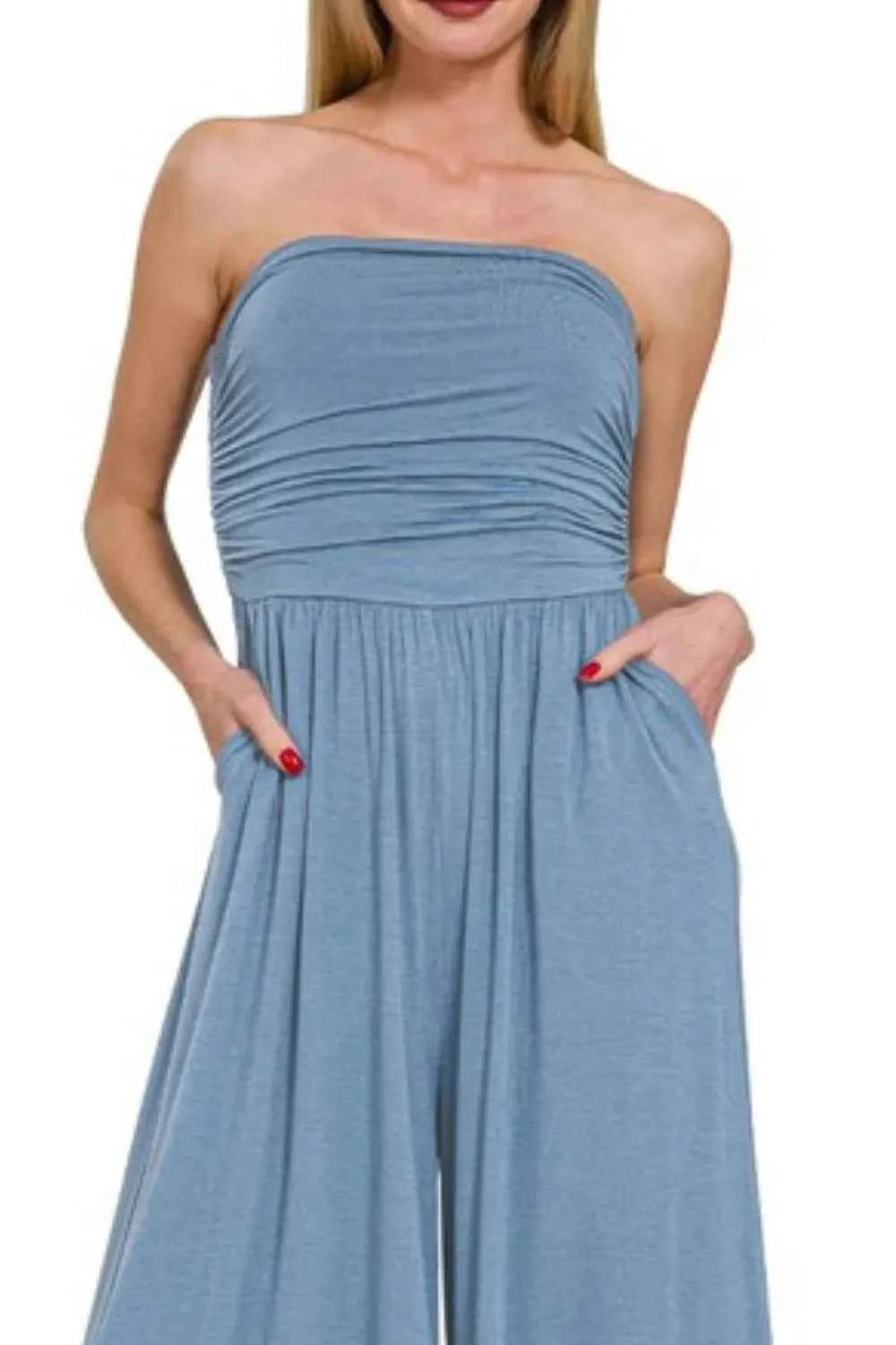 Zenana Strapless Jumpsuit - Double Layered Tube Top Design