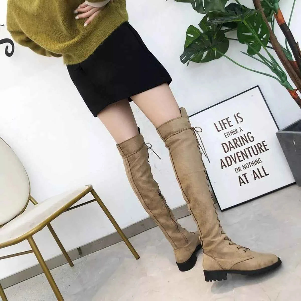 Lace-Up Over-the-Knee Boots