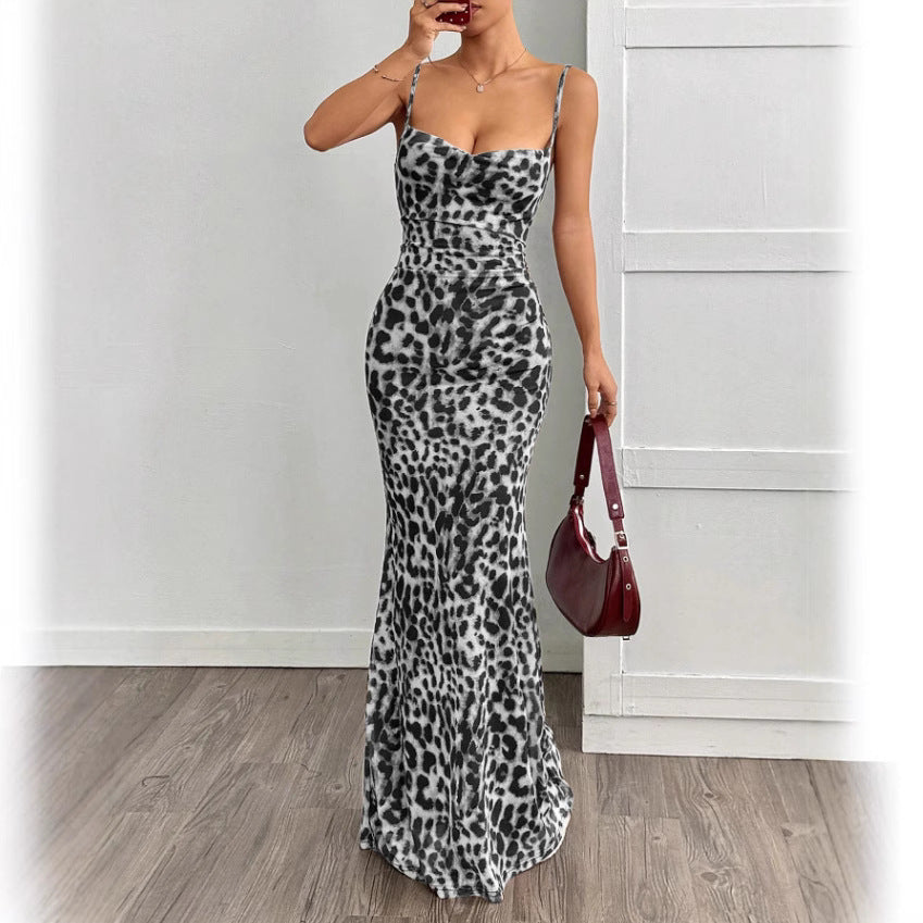 Vestido Maxi Ajustado con Estampado de Leopardo (Vestido Elegante sin Mangas Estilo Lápiz para Mujer)