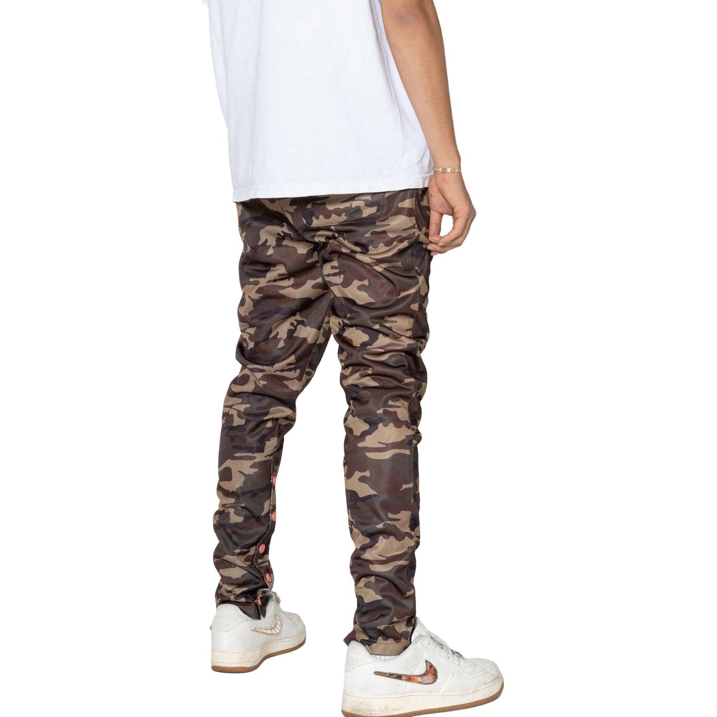 Robin K Men’s Snap Track Pants in Orange Camo