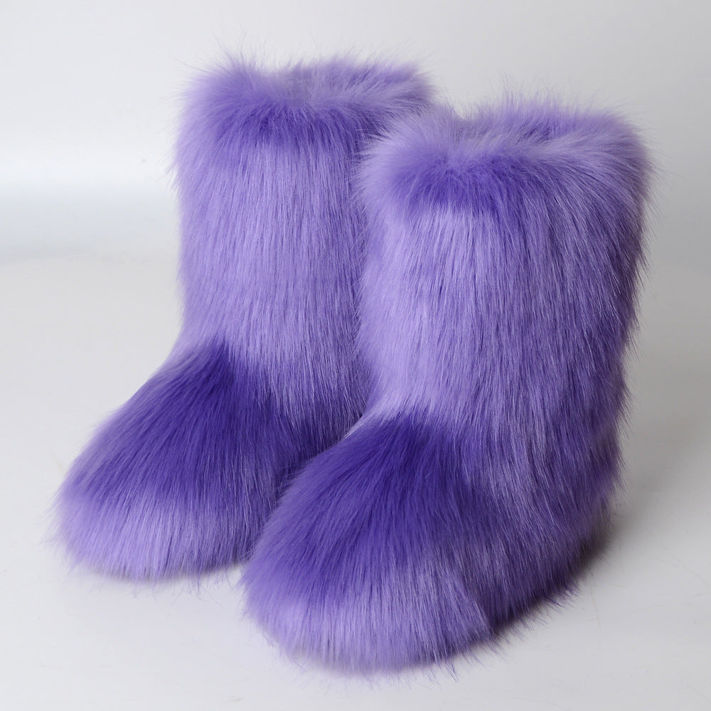 Zapatos de mujer Botas de piel de zorro Botas de nieve de forro polar sintético