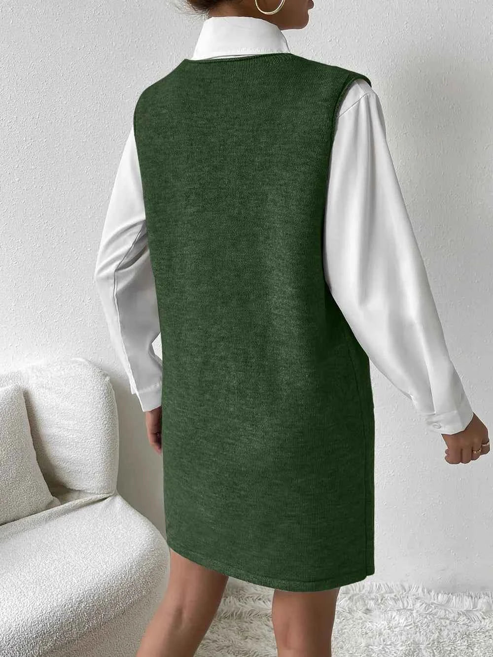 V-Neck Sleeveless Sweater Dress with Pockets for Effortless Style