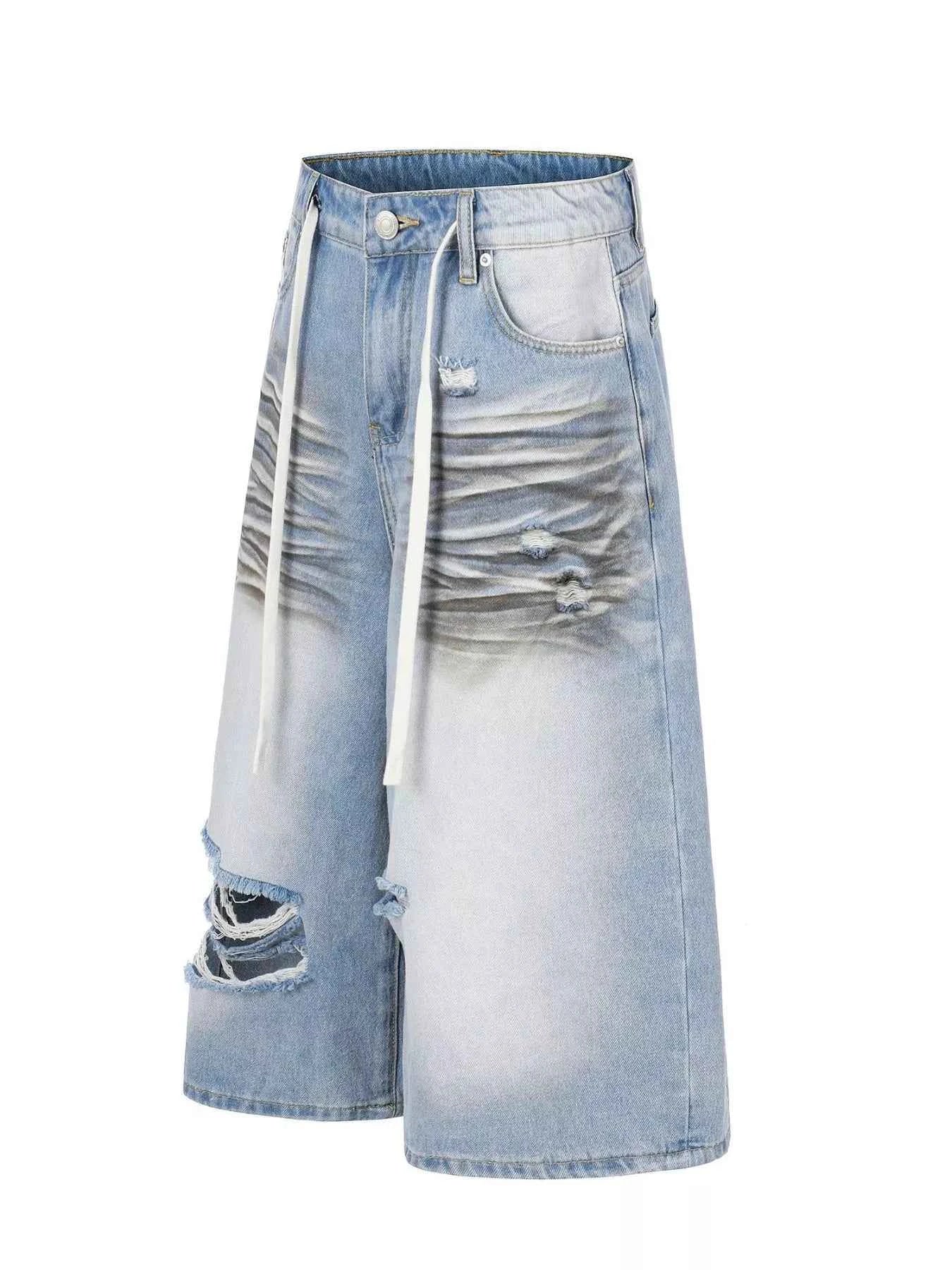 TrendMaster Men’s Full Size Distressed Wide-Leg Capri Jeans Plus Size