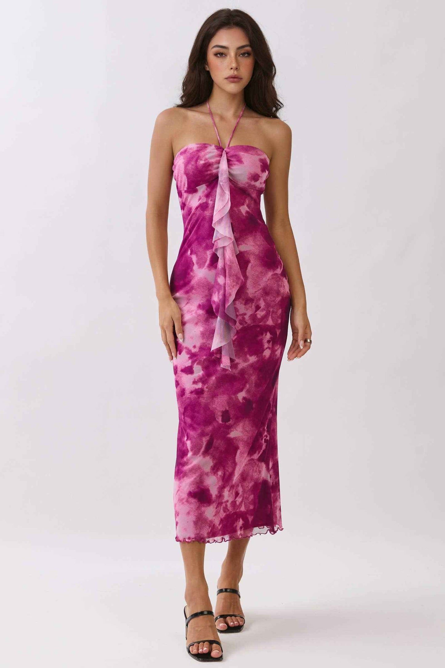 Heart & Hips 💙 Navy Watercolor Halter Tie Mermaid Maxi Dress