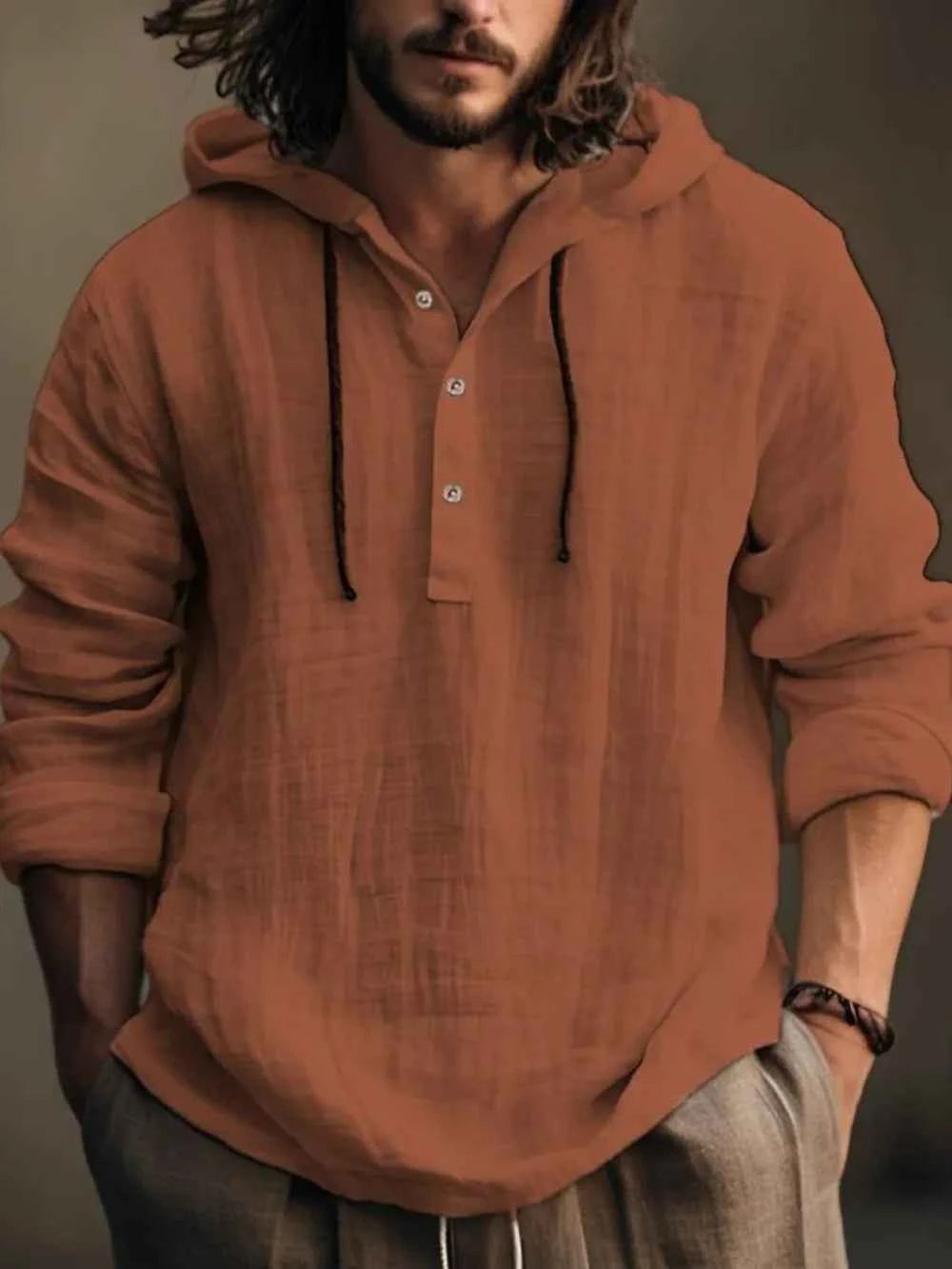 Men's Half Button Hoodie - Full Size Long Sleeve for Comfort and Style