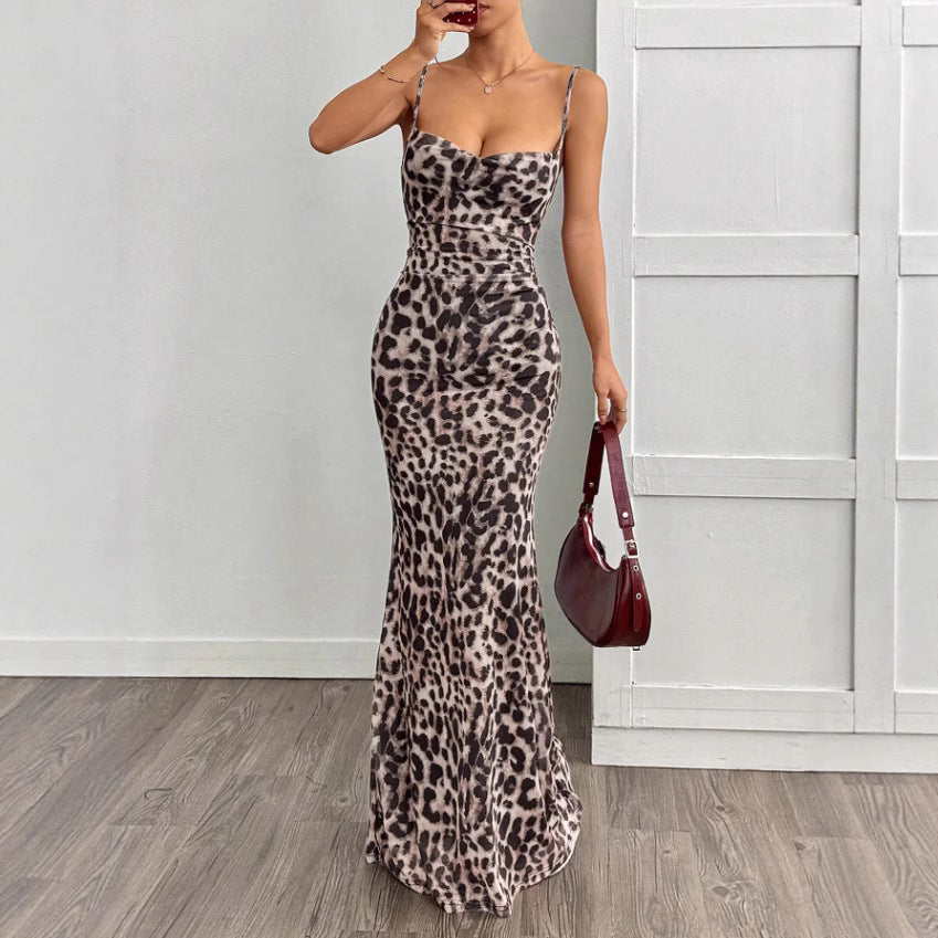 Vestido Maxi Ajustado con Estampado de Leopardo (Vestido Elegante sin Mangas Estilo Lápiz para Mujer)